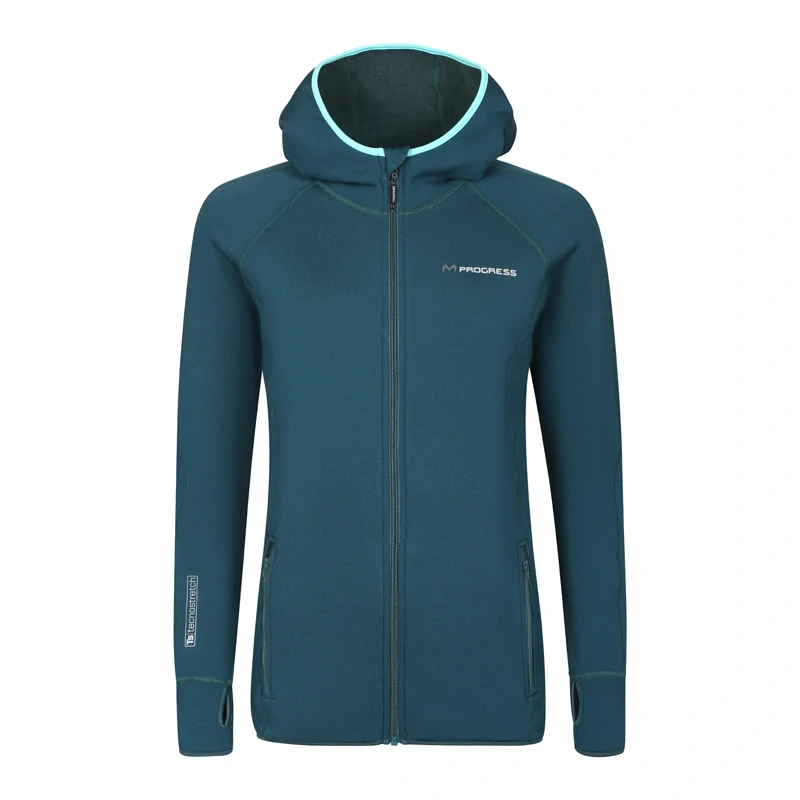 TISPA MERINO HOODY dámská funkční sportovní mikina s kapucí PROGRESS XL > zelená