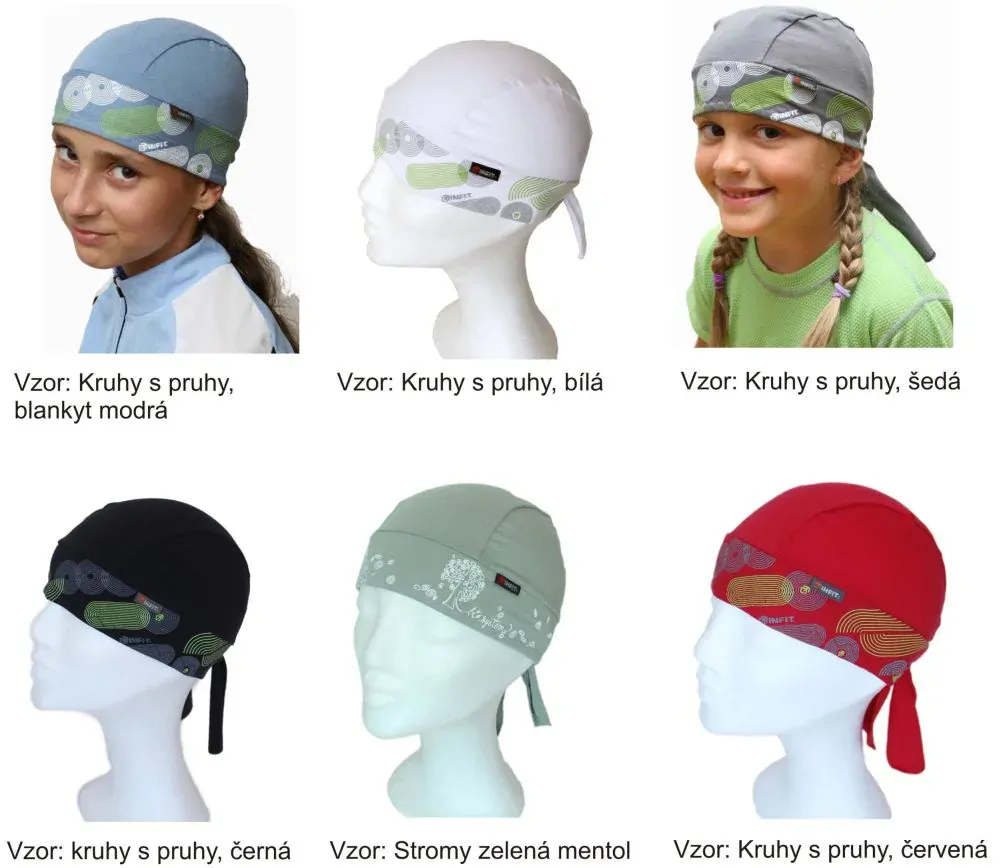 (0148) INFIT Redy dětský tvarovaný šátek kouřově modrá > Kruhy s pruhy