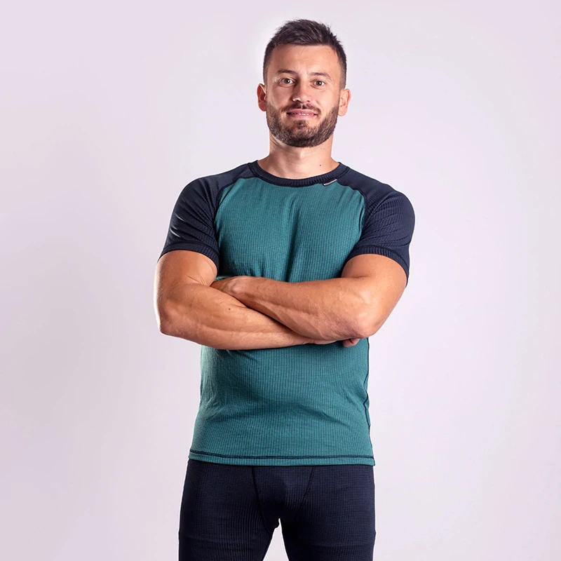 MS TKR pánské funkční tričko s krátkým rukávem PROGRESS - černá/petrol, L