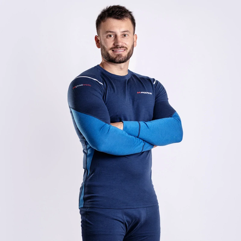 MW NDR 170 pánské merino triko s dlouhým rukávem PROGRESS S > černý melír